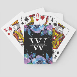 Blommigt av blått och Lila vattenfärg, Monogram Na Casinokort