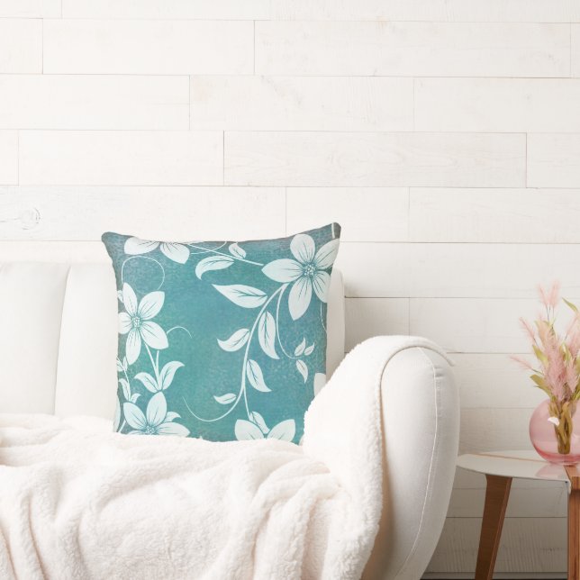 Blommigt av blåvit Vintage Kudde (Soffa)