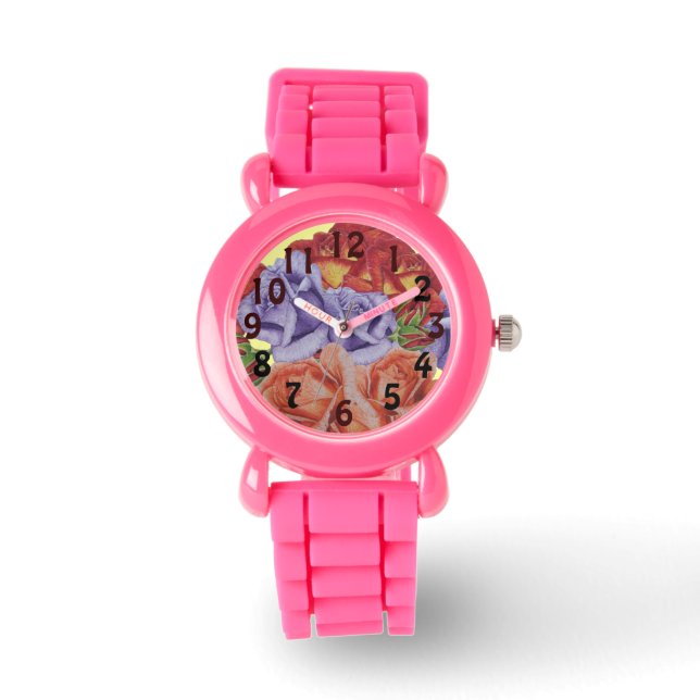 blommigt av blomknoppar röd ros och ro armbandsur (Framsida)