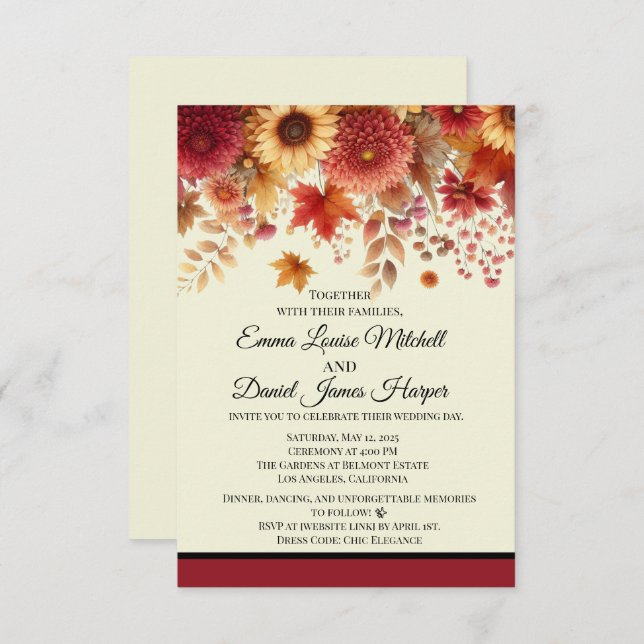 Blommigt av blommor i höstas inbjudningar (Fram/baksida)