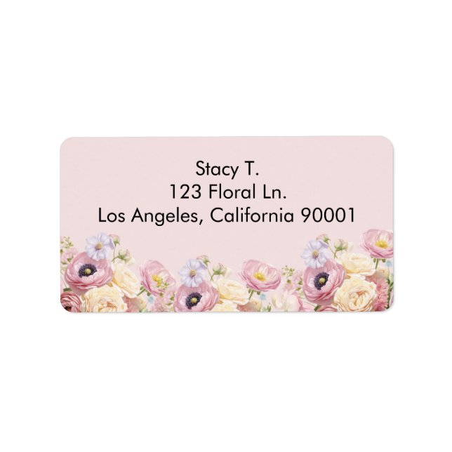 Blommigt av blommor i rosa med våld och damm adressetikett (Framsidan)
