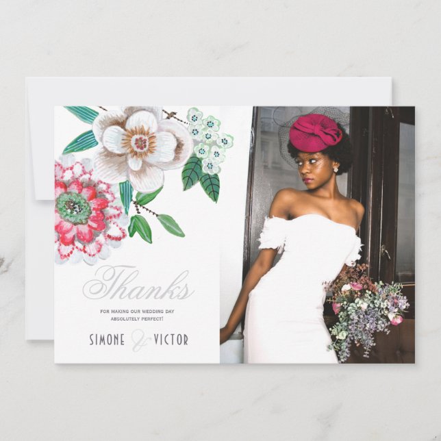 Blommigt av botanisk Grått Rosa grönt Tack Spara Datumet (Framsida)