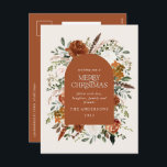 Blommigt av botaniskt elegant i julkräm helg vykort<br><div class="desc">Naturkräm,  svart,  teracotta och sage grönt blommigt botanical elegant stag blommigt God jul helgdag card. Verklig folie av guld,  silver och guld,  med närmare uppgifter om typografi av ro.</div>