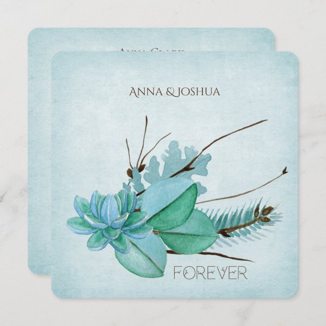 blommigt av bröllop med vattenfärg, bukett med sno inbjudningar (Fram/baksida)