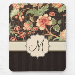 Blommigt av Brown och Peach Retro, Rand och Monogr Musmatta