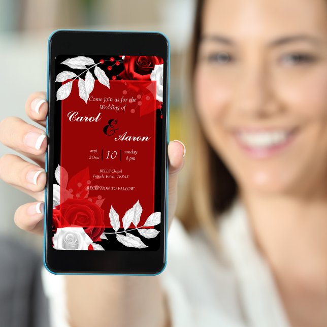 blommigt av budgetlyx svart, vit och röd bröllop flygblad (Skapare uppladdad)