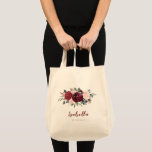 blommigt av burgundsfärg för personlig  tygkasse<br><div class="desc">Målad botanisk blommigt med vattenfärg i burgundröd,   rosa och marin blå färg,  modern och elegant,  ljusgåvor av underbar personlig</div>