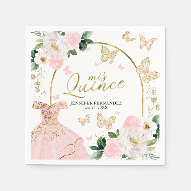 Blommigt av Butterfly Quinceanera Napkins Pappersservett (Framsidan)