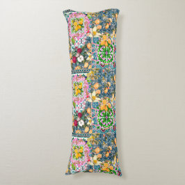 blommigt av chic blå rosa siciliansk citrusfrukt kroppskudde