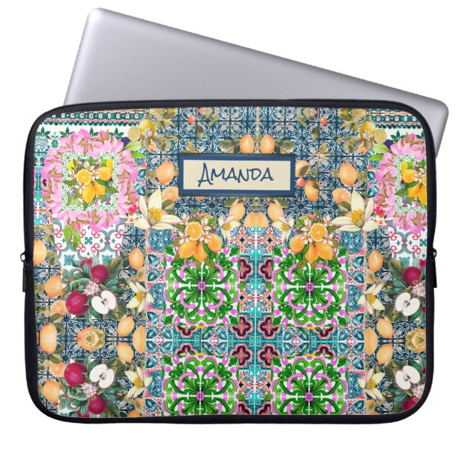 blommigt av chic blå rosa siciliansk citrusfrukt laptop fodral (Framsidan)