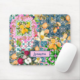 blommigt av chic blå rosa siciliansk citrusfrukt musmatta