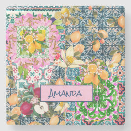 blommigt av chic blå rosa siciliansk citrusfrukt stenunderlägg