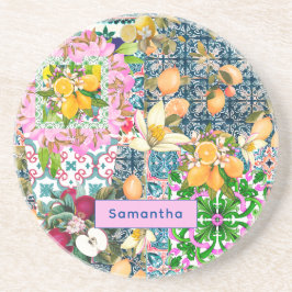 blommigt av chic blå rosa siciliansk citrusfrukt underlägg