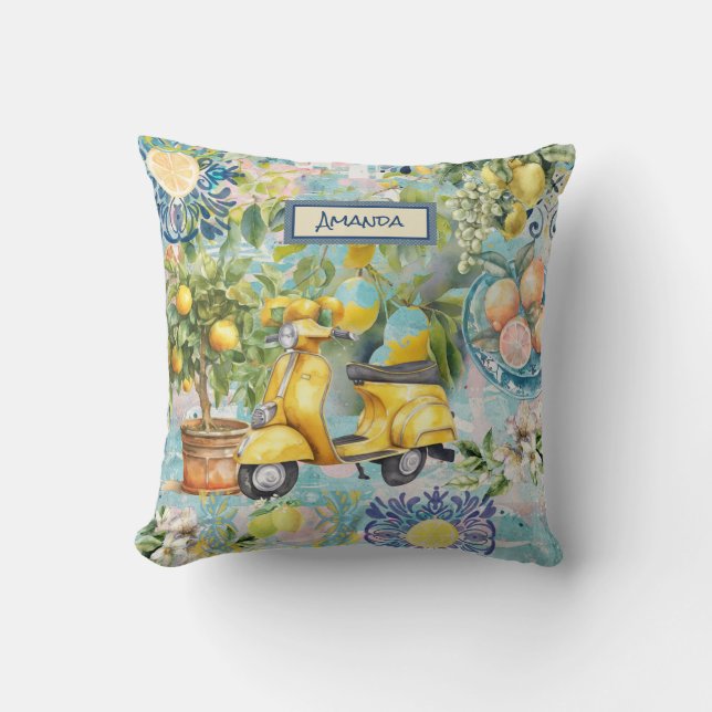 blommigt av chic (blåturkos) siciliansk citrus col kudde (Framsida)