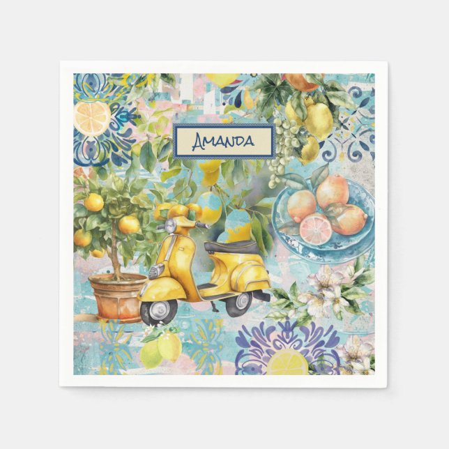 blommigt av chic (blåturkos) siciliansk citrus col pappersservett (Framsidan)