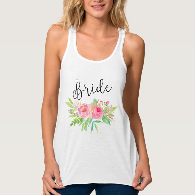 Blommigt av chic vattenfärg,  linne med racerback  (Framsida)