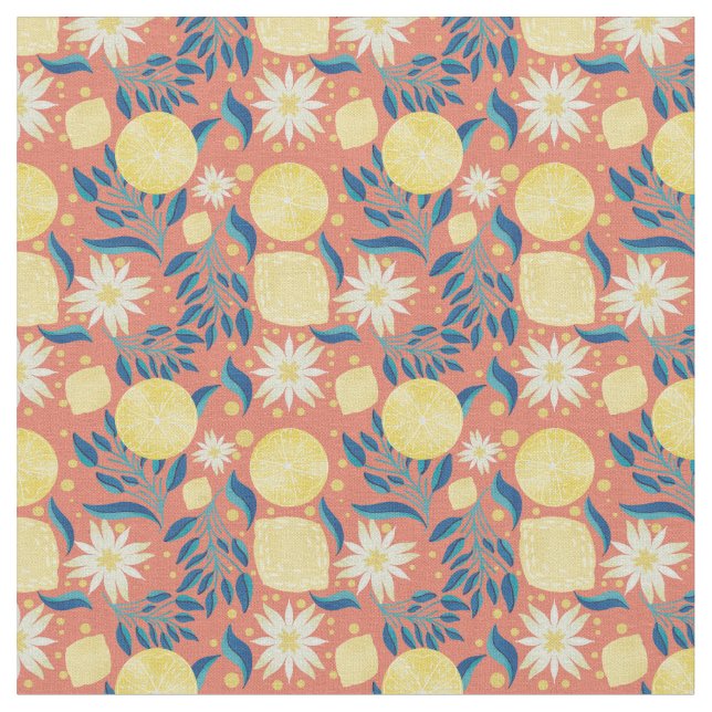 Blommigt av Citrus Coral Orange Tyg (Närbild)