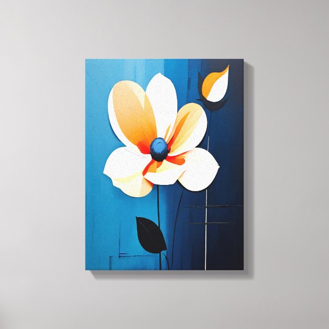 Blommigt av contemporary Blue och Orange Art Canvastryck (Framsida)