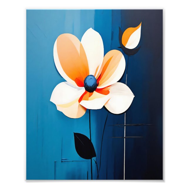 Blommigt av contemporary Blue och Orange Art Fototryck (Framsidan)
