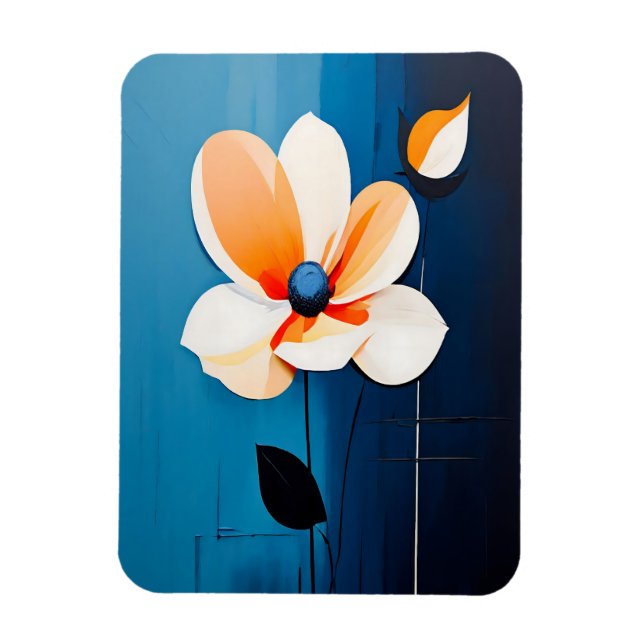 Blommigt av contemporary Blue och Orange Art Magnet (Vertikal)