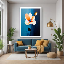 Blommigt av contemporary Blue och Orange Art