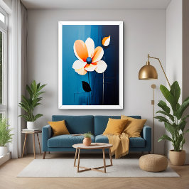 Blommigt av contemporary Blue och Orange Art Poster