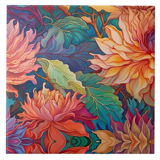 Blommigt av Dahlia-färgämne Kakelplatta (Framsidan)