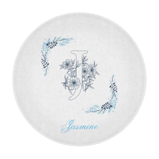Blommigt av den första "J"-Lugnen i blå monogram (Framsidan)