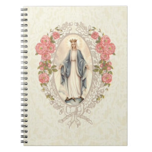 Blommigt av den katolska Religiösan Virgin Mary V Anteckningsbok