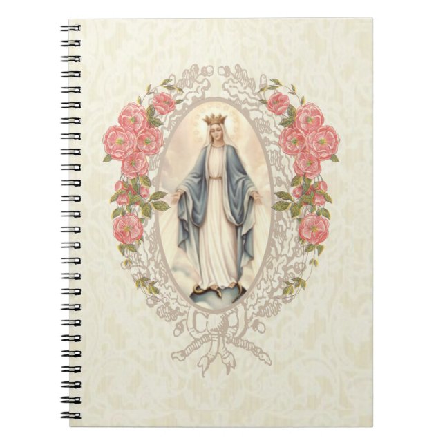 Blommigt av den katolska Religiösan Virgin Mary Vi Anteckningsbok (Framsidan)