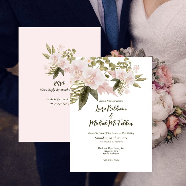 Blommigt av Elegant för  Rosa med OSA Inbjudningar (Elegant Boho Blush Pink Wedding with RSVP Invitation)