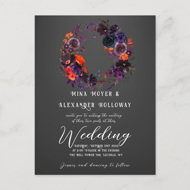 Blommigt av elegant gotiic Mörk Photo QRC Bröllop Vykort (Framsida)