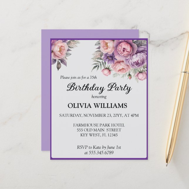 blommigt av elegant i inbjudan till mjuk inklistri (Fram/Back In Situ)