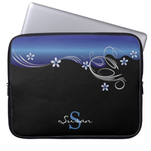 Blommigt av elegant i Sapphire Blue and Black Laptop Fodral