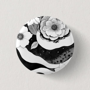 Blommigt av elegant i svartvitt knapp