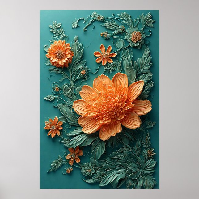 Blommigt av elegant med Orange Flowers Poster (Framsidan)