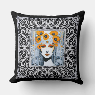 Blommigt av elegantens Orange konst Deco av ett va Kudde
