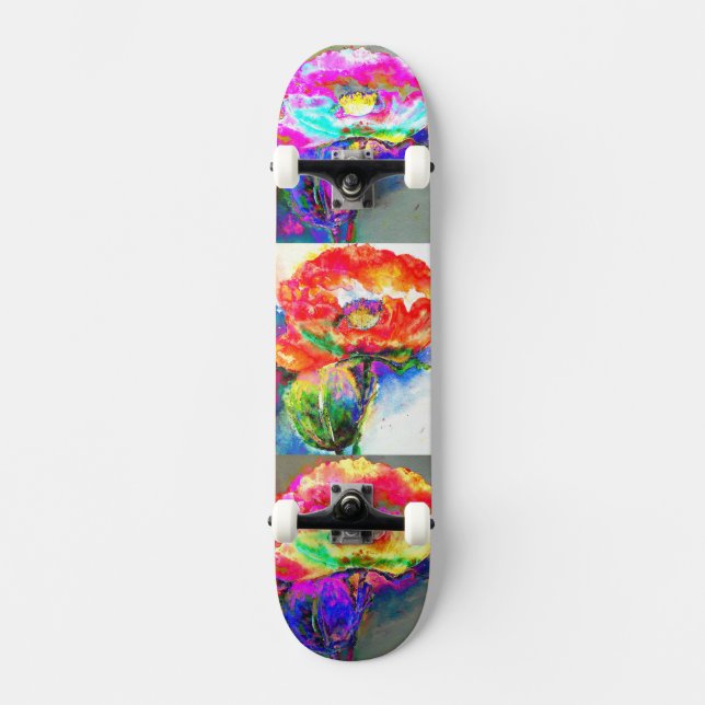 blommigt av elegantens röda abstrakt, vattenfärgmå skateboard bräda 20 cm (Framsida)