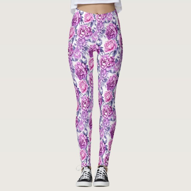 Blommigt av elegantens Rosa och Lila Leggings (Framsida)