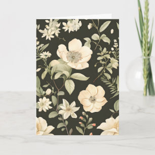 Blommigt av elfenben och sage-Grönt på svart Kort