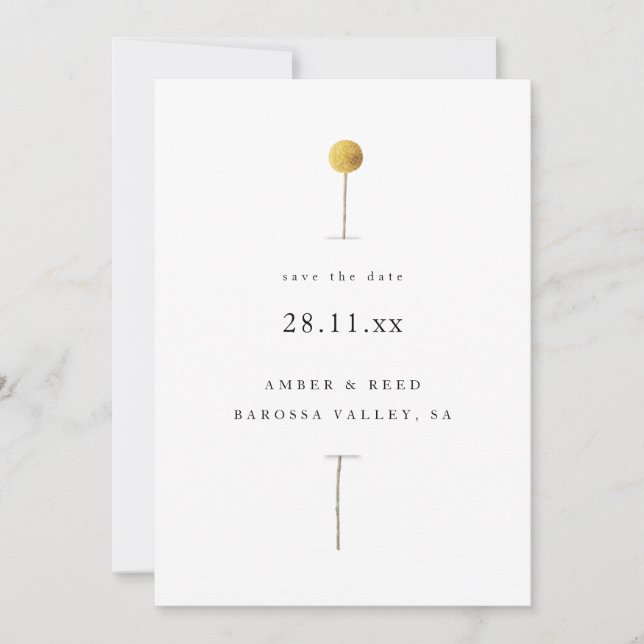 Blommigt av enkel vattenfärg Gult Stem Minimalist Spara Datumet (Framsida)