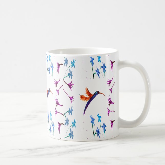 Blommigt av fågelart Hummingbird Flowers Kaffemugg (Höger)