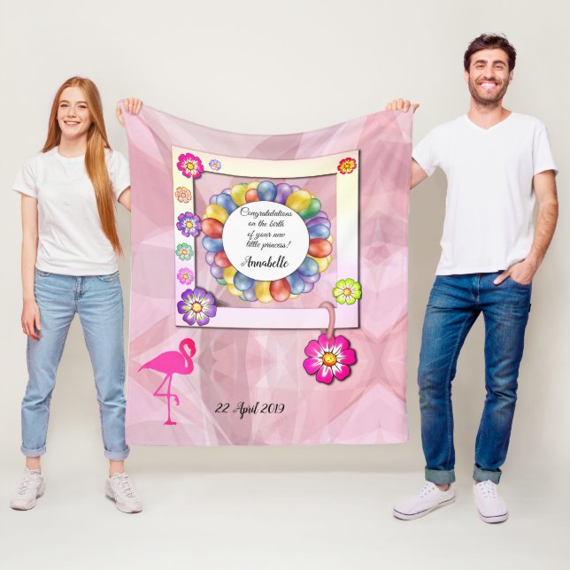 Blommigt av fantastisk Elegant Flamingo Personaliz Fleecefilt (På plats)