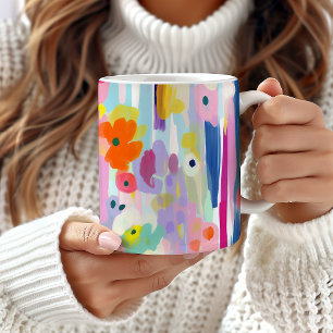 Blommigt av färgad Abstrakt Art Mugg, Unik konstnä Kaffemugg