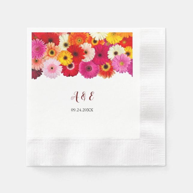 Blommigt av färgad Daisy Bröllop Napkins Pappersservett (Framsidan)