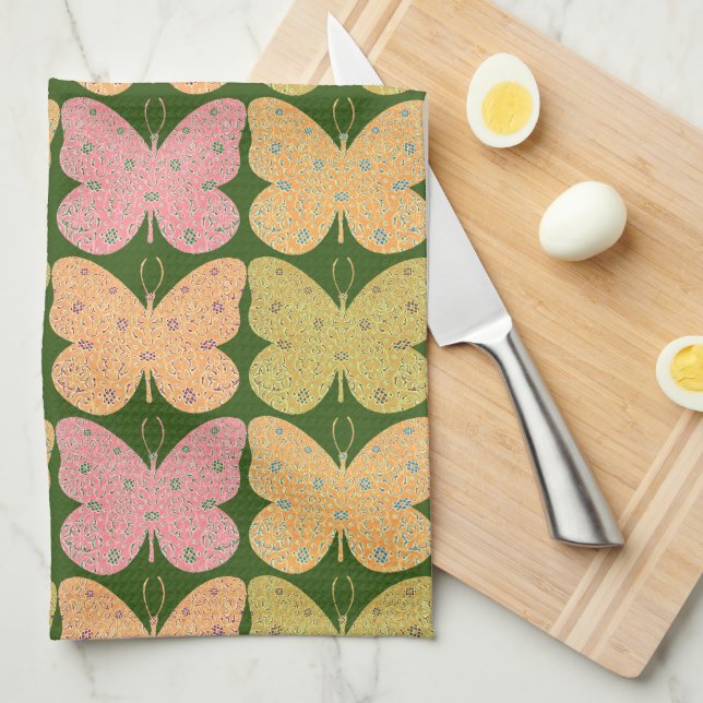Blommigt av färgad Vintage Butterfly Kitchen Towel Kökshandduk (Vikt i Fjärdedel)