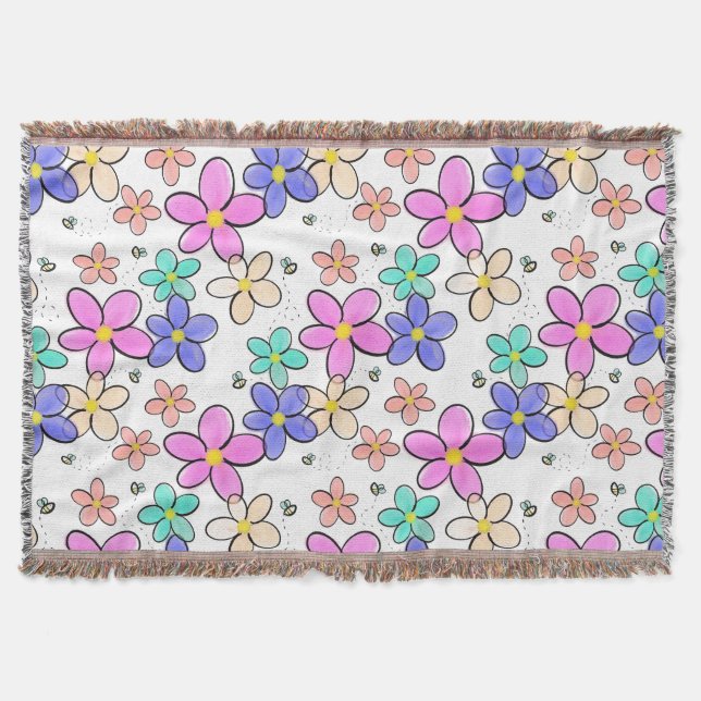 blommigt av färgade regnbåge med ljusblommor humla filt (Framsidan)