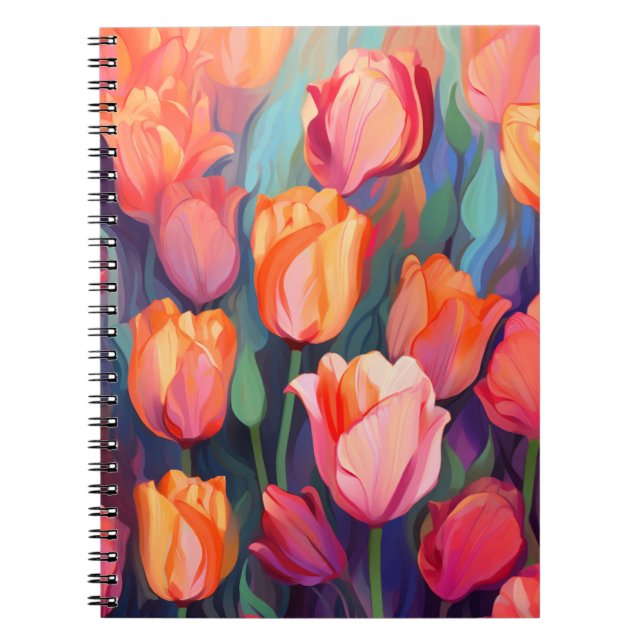 Blommigt av färgämnen i Tulip Flowers Art Mönster Anteckningsbok (Framsidan)
