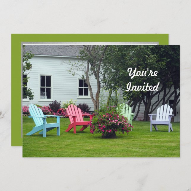Blommigt av färgämnet Adirondack-stol Fotofödelsed Inbjudningar (Fram/baksida)