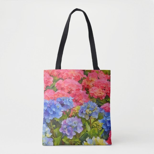 Blommigt av färgämnet Hydrangea Flowers Art Tote B Tygkasse (Framsida)